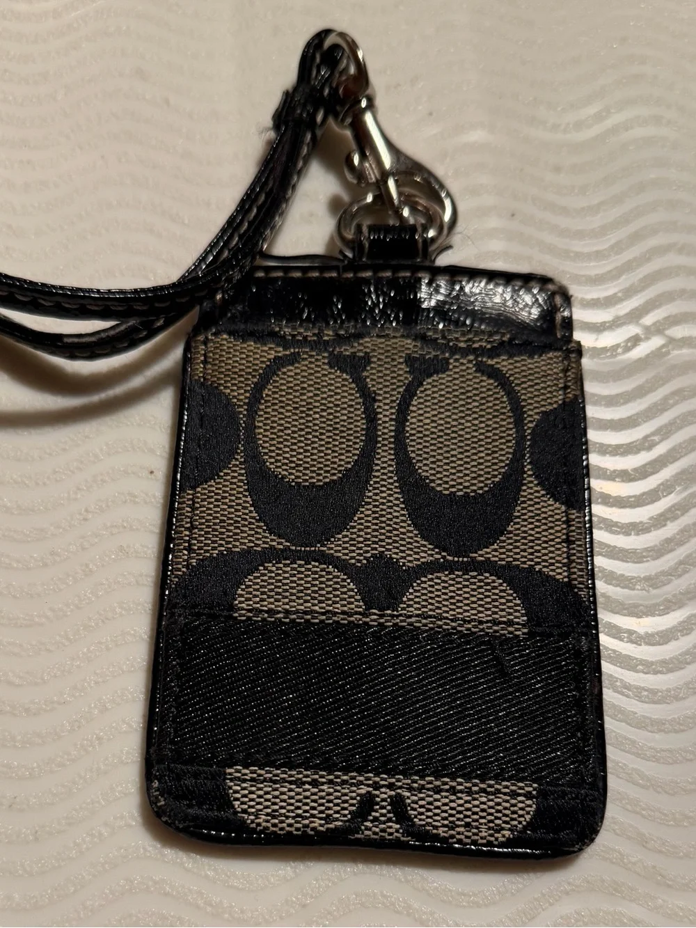 Coach Black and Tan Signature Canvas ID Lanyard Holder